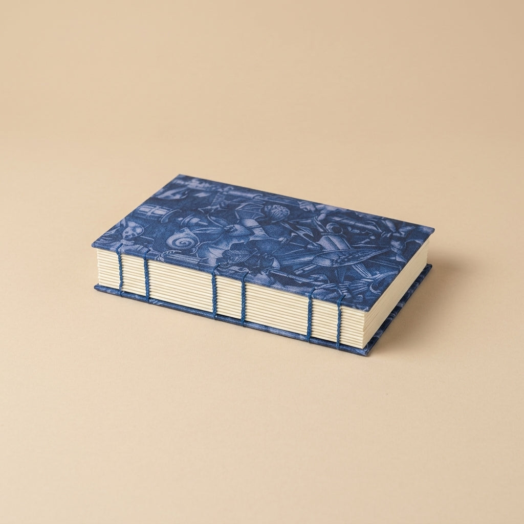 Libreta Murciélago con costura copta, vista del lomo cosido